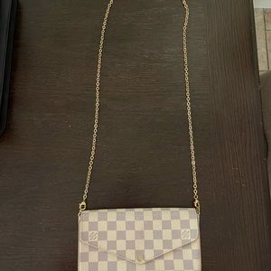 Louis Vuitton Tan and Cream Crossbody Bag with Checkered Pattern